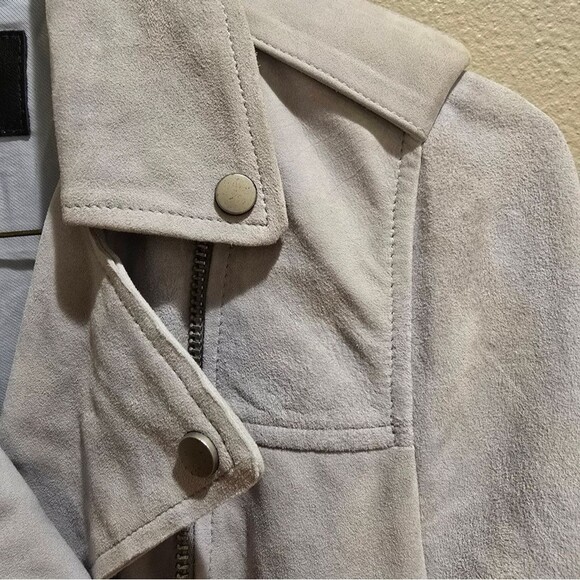 ALL SAINTS Sky Blue Suede Moto Jacket NWOT Sz 2 - Picture 12 of 16